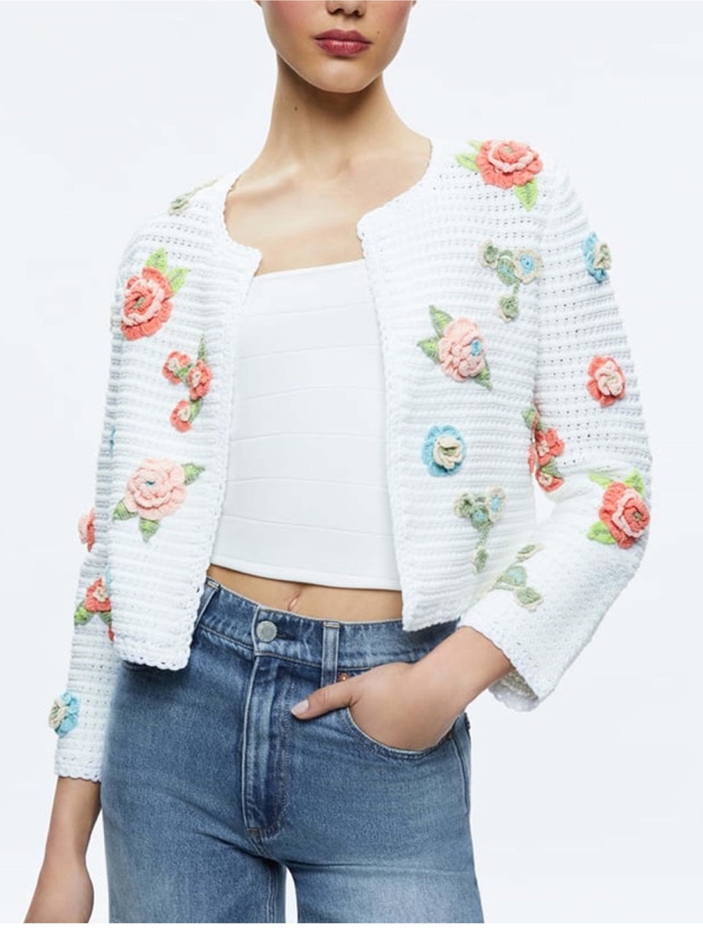 Alice + Olivia Anderson Crochet Knit Cardigan, L